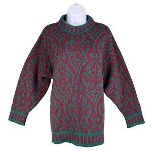 Laura Ashley VTG Womens M-L Made In Scotland 100% Wool Damask Sweater Oversized